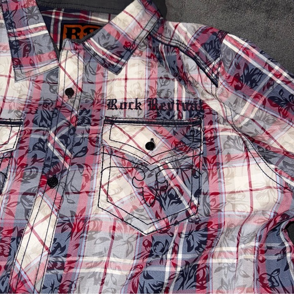 NWOT ROCK REVIVAL men's floral button-up in red/grey Sz.XL - Picture 3 of 7